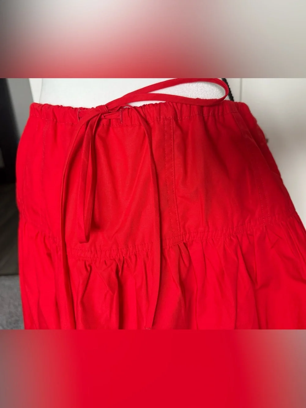 NWT BR M Cotton Poplin Drawstring Waist Full Midi Skirt